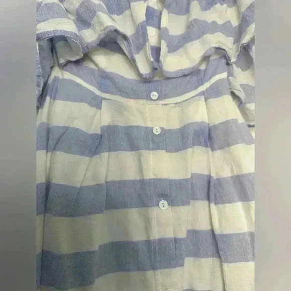 Lulu’s | Cotton Off the Shoulder Blue Ivory Striped Dress | Size Small - Picture 5 of 7